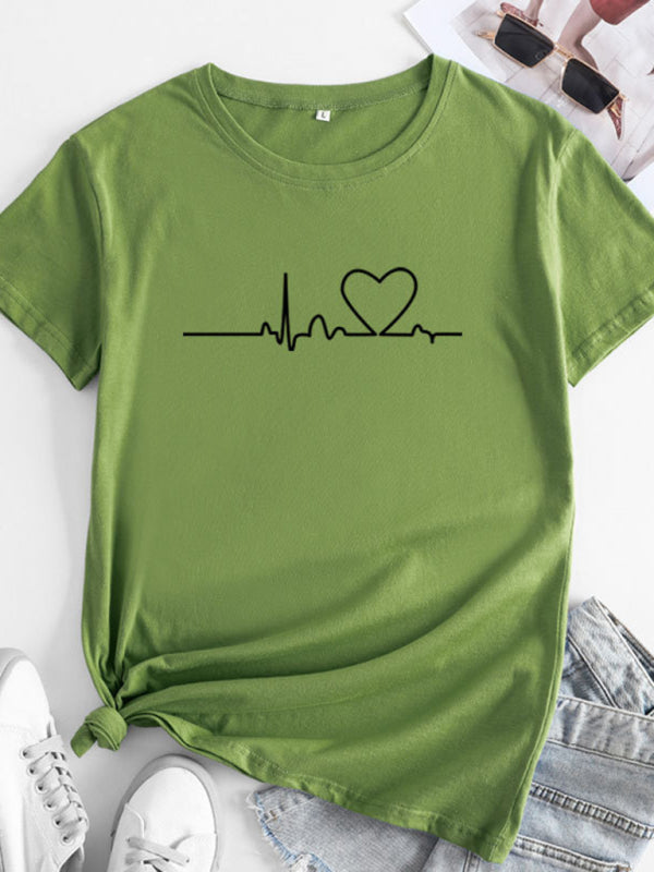 New women's casual short-sleeved T-shirt with love pattern