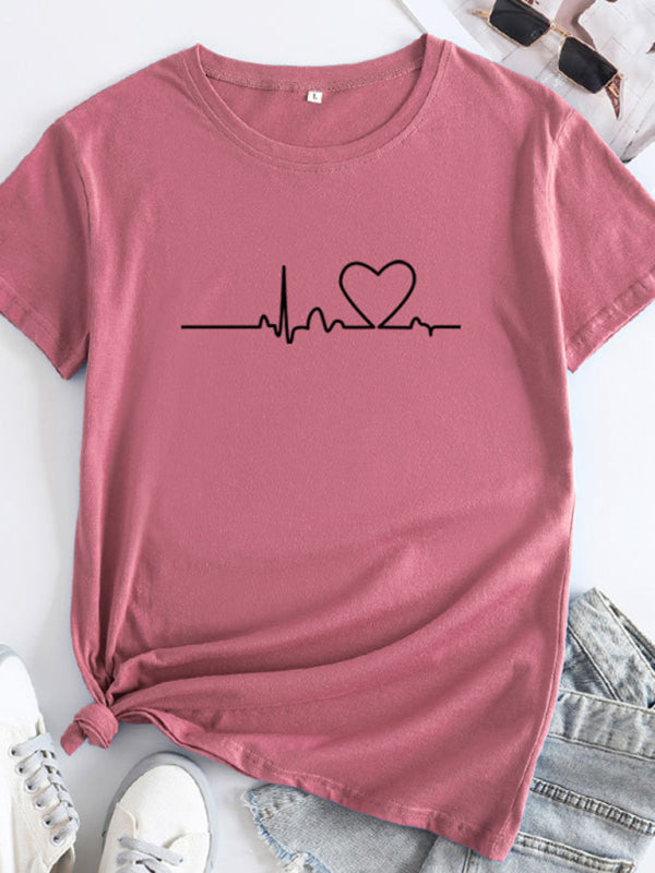 New women's casual short-sleeved T-shirt with love pattern