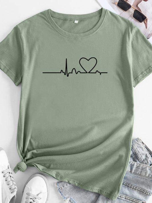 New women's casual short-sleeved T-shirt with love pattern