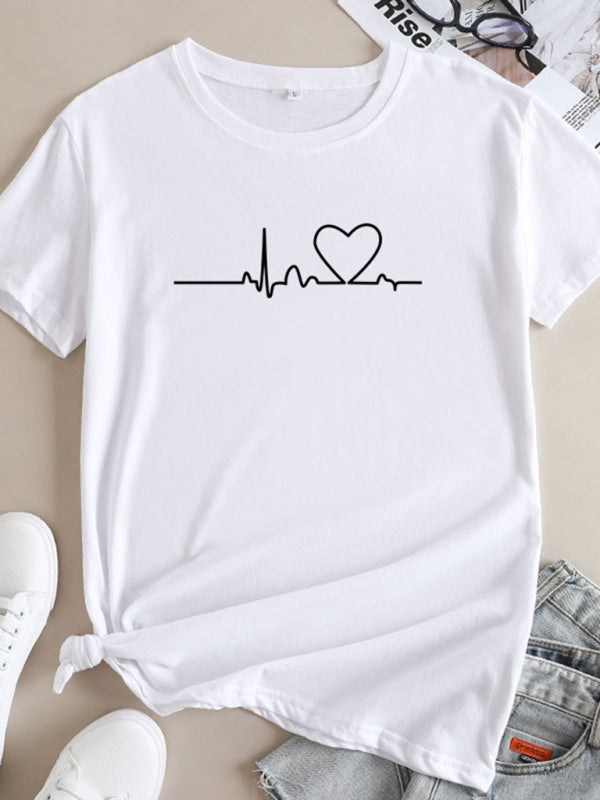 New women's casual short-sleeved T-shirt with love pattern