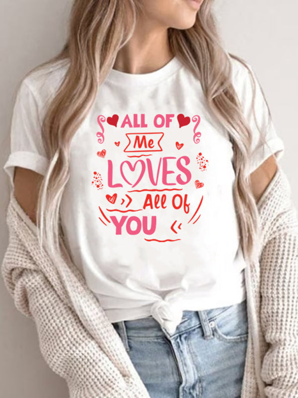 Women's new Valentine's Day printed T-shirt round neck short-sleeved top