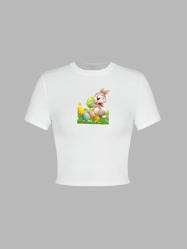 Women's new Easter egg bunny printed T-shirt Y2K tight top printed T-shirt