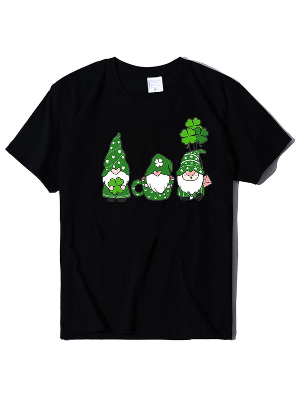 Women's new three bearded old men + clover print St. Patrick's Day short-sleeved T-shirt