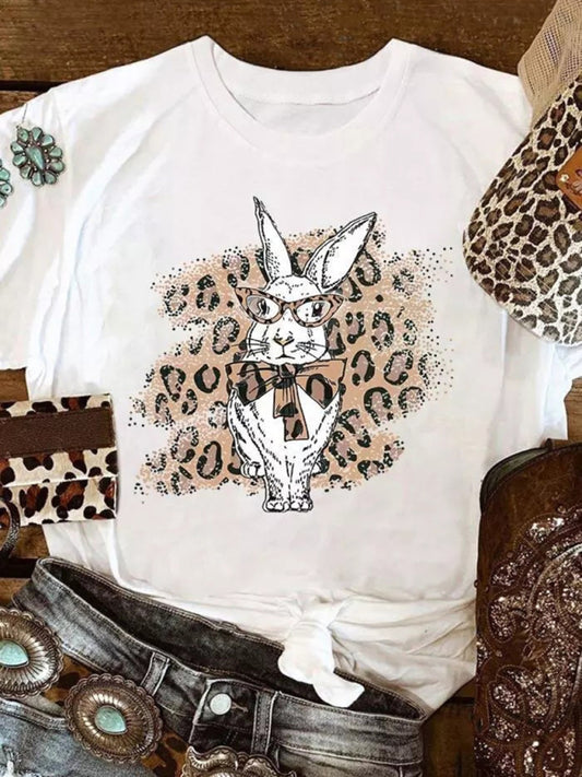 Women's Tops Easter Bunny Leopard Print Short Sleeve Women's T-Shirt