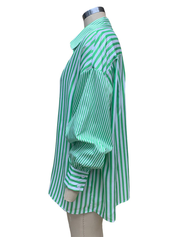 New women's simple fashionable shirt long sleeve striped shirt