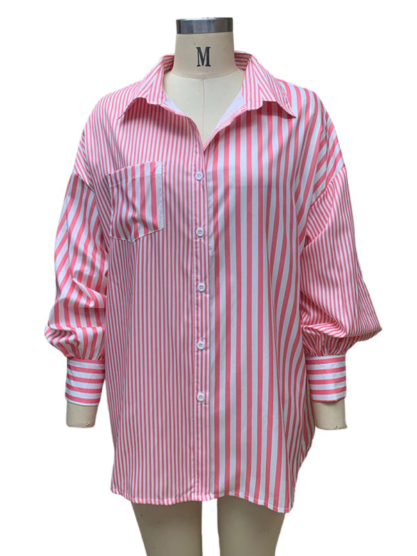 New women's simple fashionable shirt long sleeve striped shirt