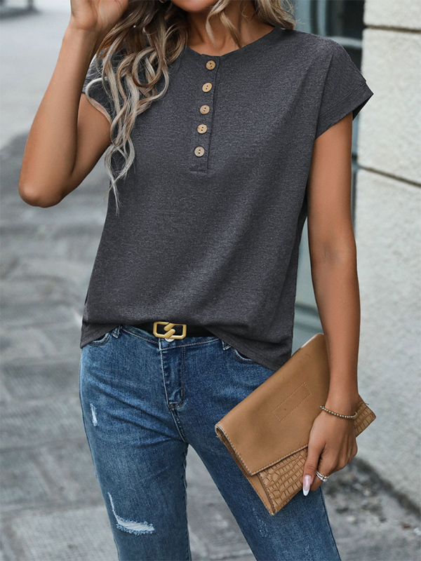 Button plain basic T-shirt