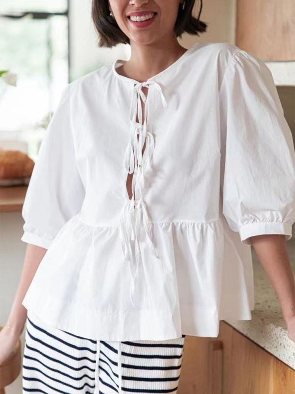 New women's fashion striped lace-up shirt tops