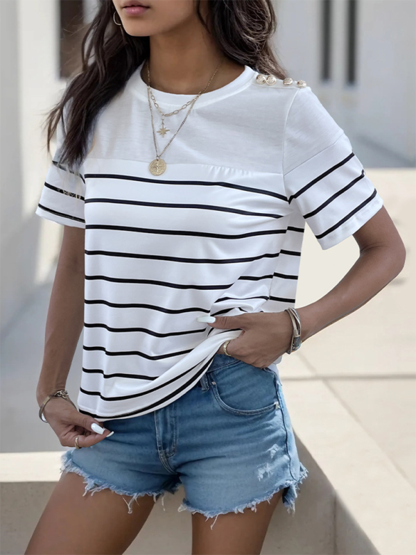 New women's casual short sleeve striped t-shirt