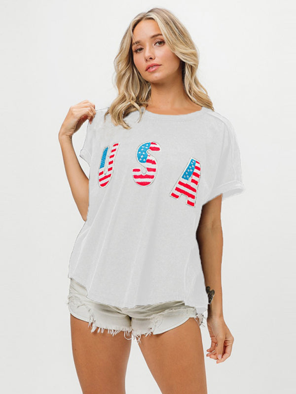 Women's Independence Day English Letters Short Sleeve T-Shirt Top