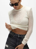 Hollow Knit Sweater Solid Color Casual Long Sleeve Top