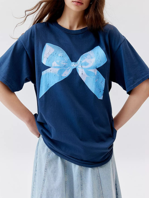 Butterfly T-shirt for women, simple style, round neck and short sleeves