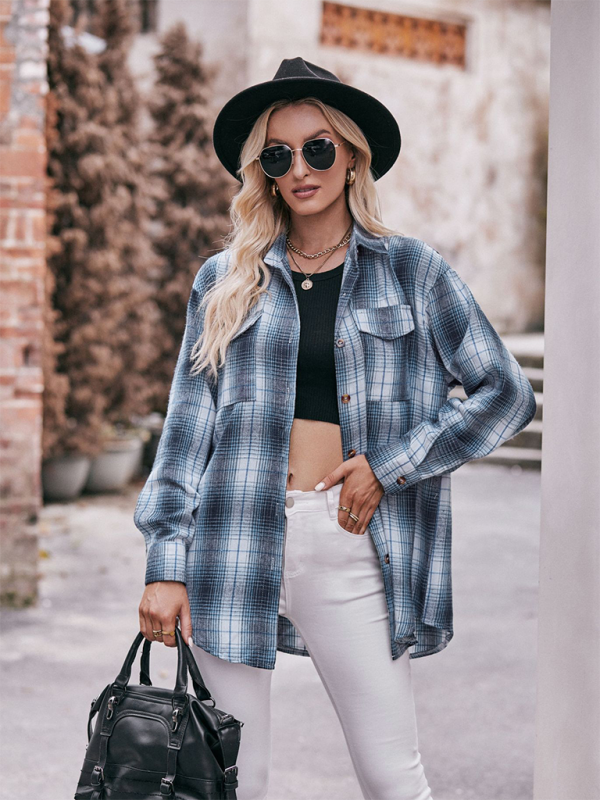 Women's Casual Fashion Oversize Loose Plaid Shirt