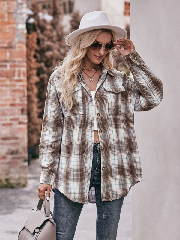 Women's Casual Fashion Oversize Loose Plaid Shirt