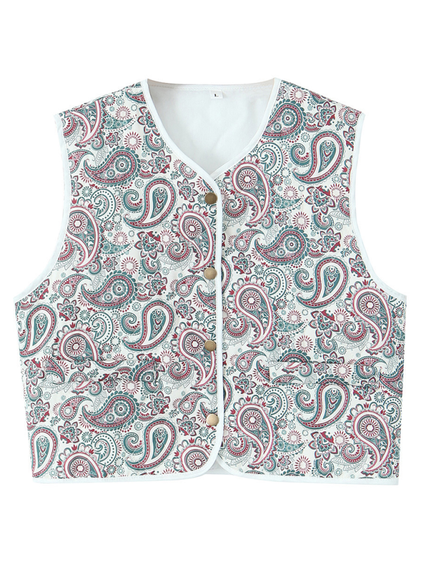 Ladies New Retro Print Quilted Cotton Vest