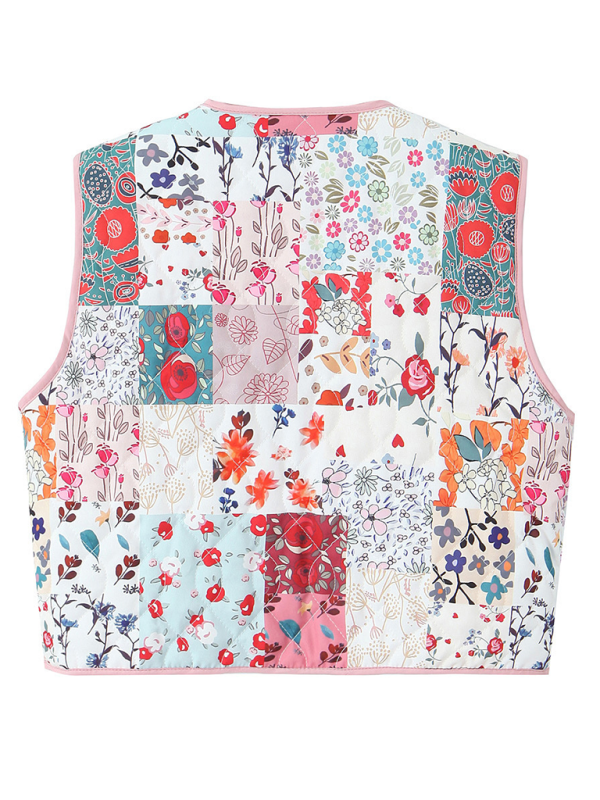 Ladies New Retro Print Quilted Cotton Vest