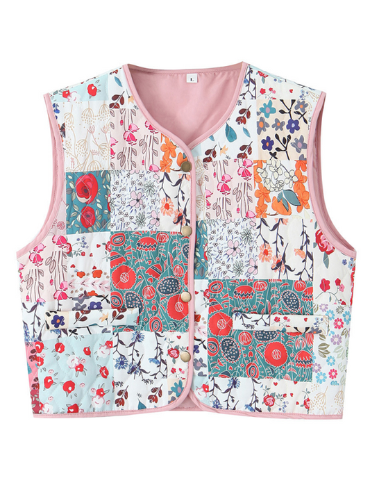 Ladies New Retro Print Quilted Cotton Vest