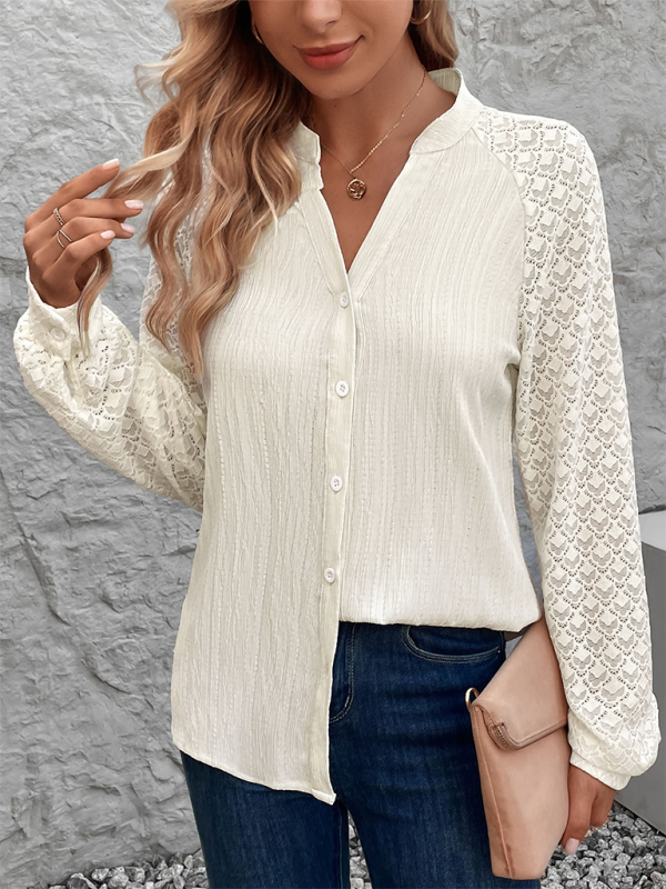 Women's See-through Long Sleeve Stand Collar Cardigan Shirt