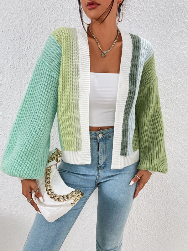 Stylish Knitted Cardigan with Contrast Colors