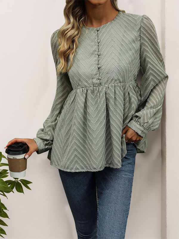 Solid color long sleeve jacquard shirt