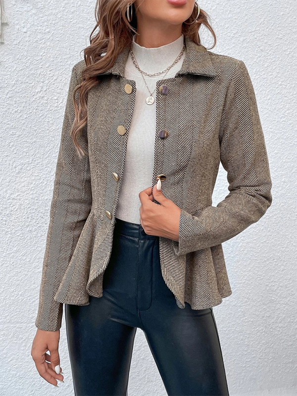 Lapel Jacquard Ruffle Double Breasted Blazer