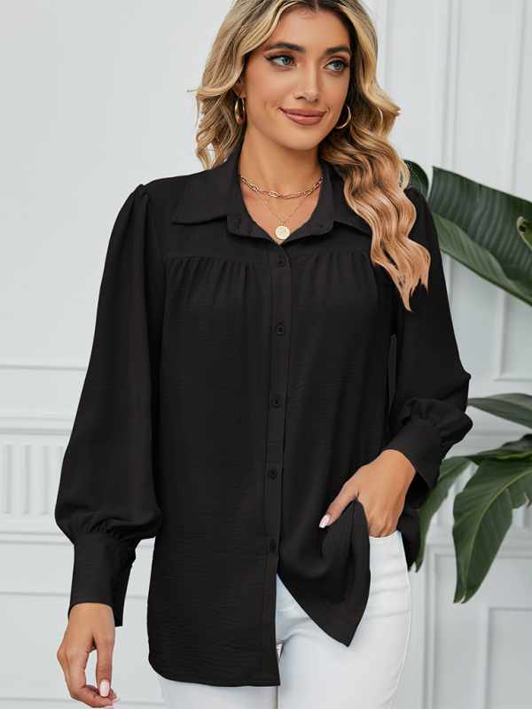 New chiffon loose long-sleeved button-down shirt top