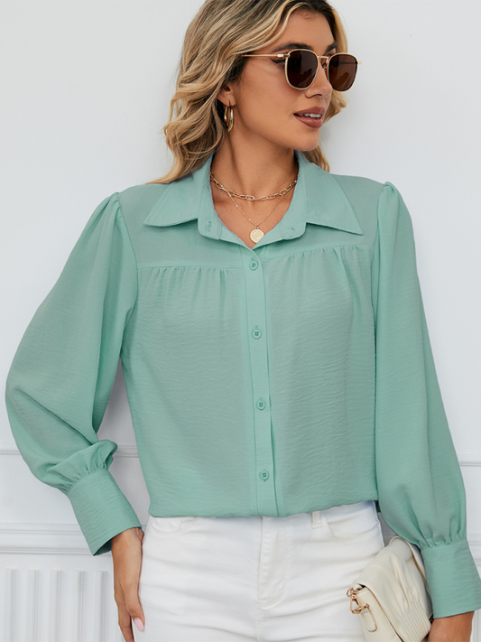 New chiffon loose long-sleeved button-down shirt top