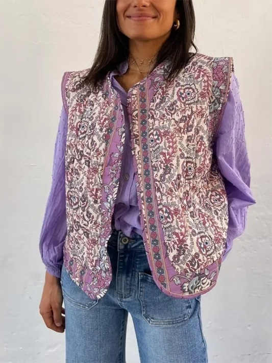 Vintage Print Quilted Cotton Vest