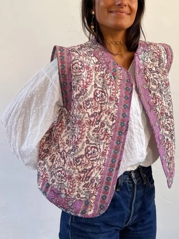 Vintage Print Quilted Cotton Vest