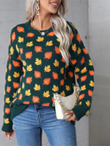 Halloween Maple Leaf Christmas Crew Neck Sweater Knit Bottom Sweater