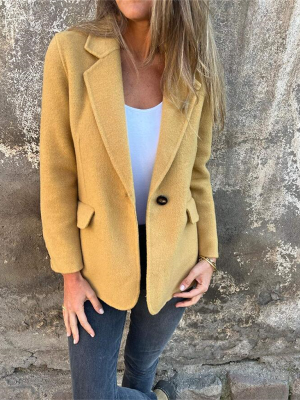 Casual Buttoned Solid Color Tweed Jacket