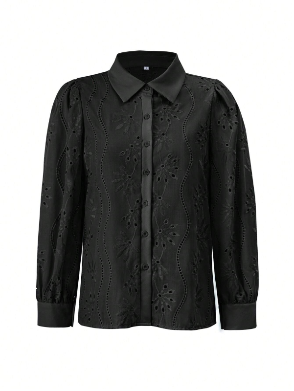 New Single Breasted Solid Color Embroidered Long Sleeve Lapel Shirt