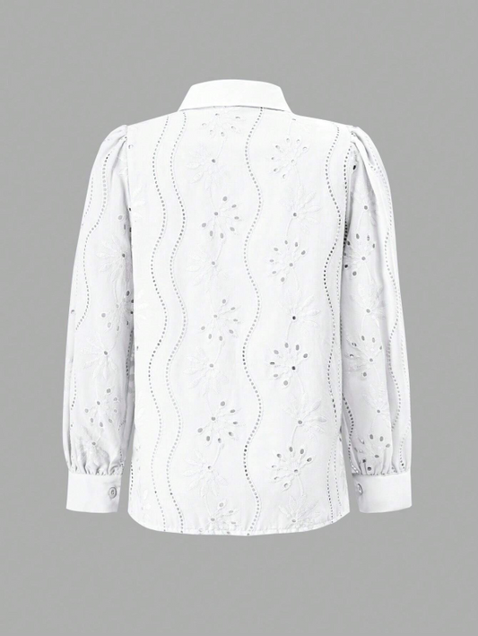 New Single Breasted Solid Color Embroidered Long Sleeve Lapel Shirt