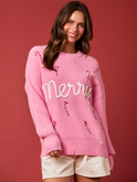 Women's Christmas Embroidered Long Sleeve Pullover Sweater Crew Neck Loose Top