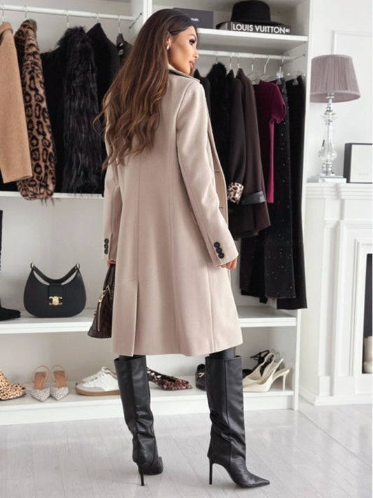 Autumn and winter simple long-sleeved solid color single-breasted jacket