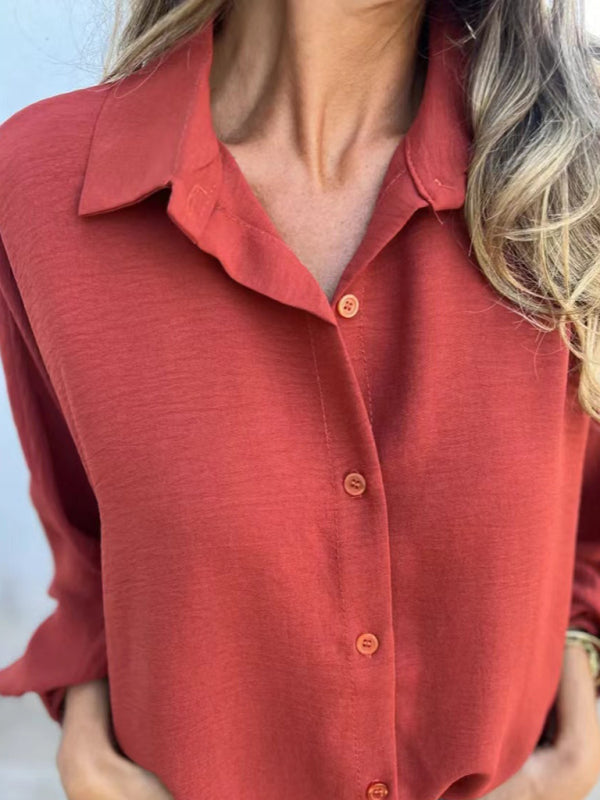 Ladies Lapel Button-Down Shirt Tops