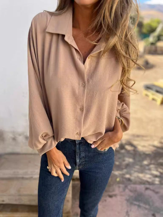 Ladies Lapel Button-Down Shirt Tops