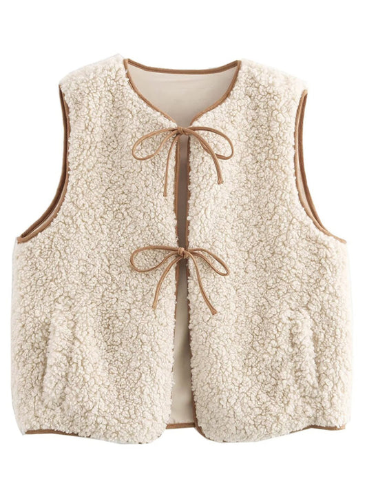 Sleeveless Lace-Up Sherpa Vest