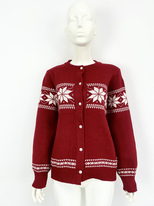 Snowflake Christmas Cardigan Sweater Single Breasted Jacket