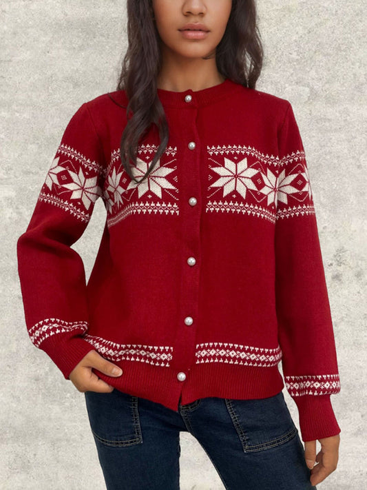 Snowflake Christmas Cardigan Sweater Single Breasted Jacket