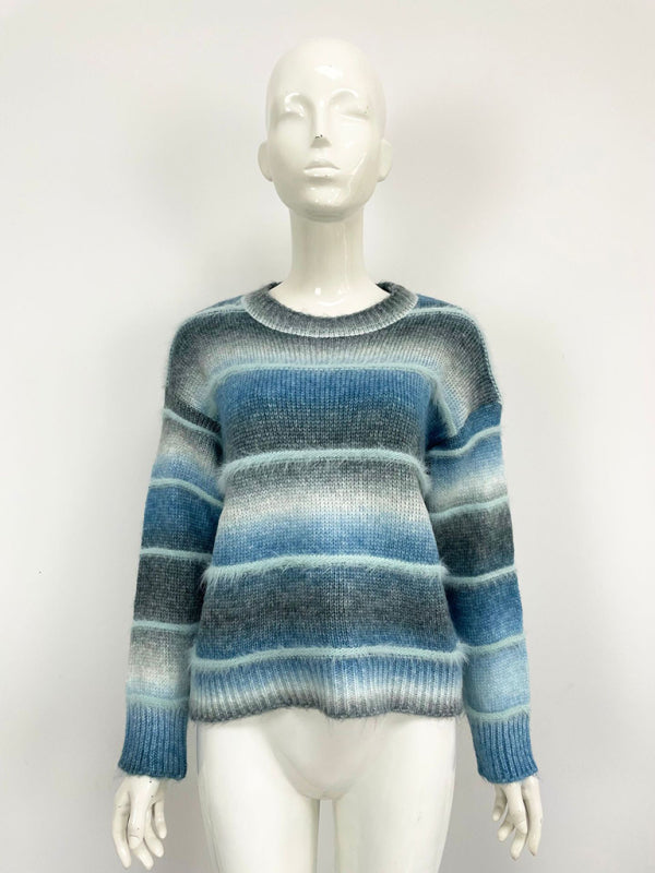 Vintage Rainbow Top Gradient Contrast Stripe Mohair Pullover Knit Sweater