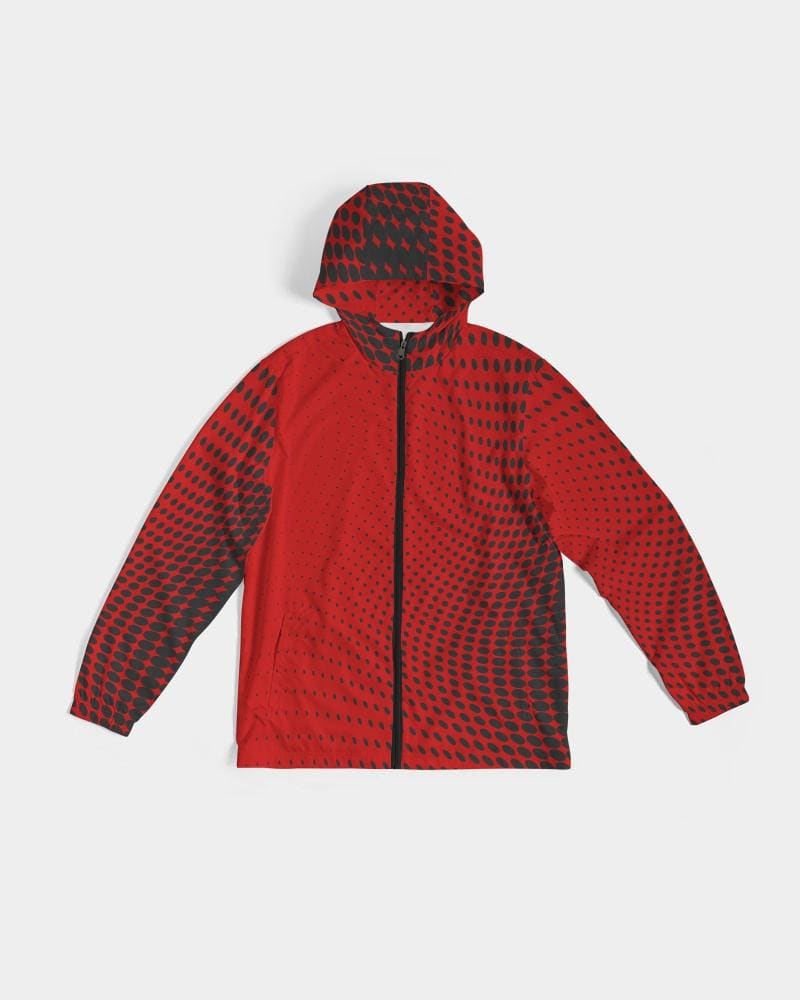 Mens Hooded Windbreaker, Red Polka Dot Water Resistant Jacket - Jjww0x