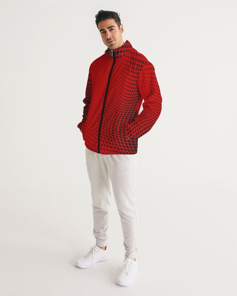 Mens Hooded Windbreaker, Red Polka Dot Water Resistant Jacket - Jjww0x