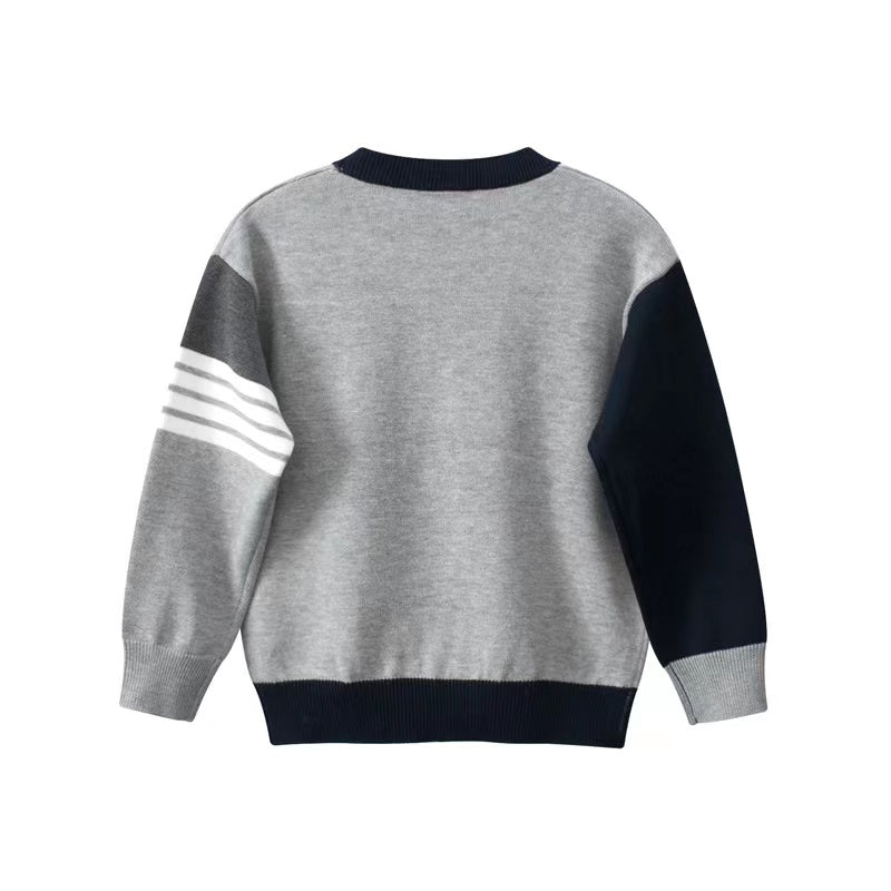 Baby Boy College Style Colorblock Design Knitted Sweater In Autumn