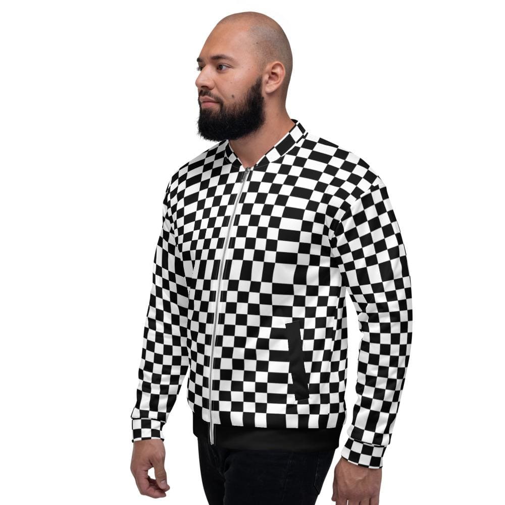 Mens Jacket - Checkered Colorblock Bomber Jacket Black/white