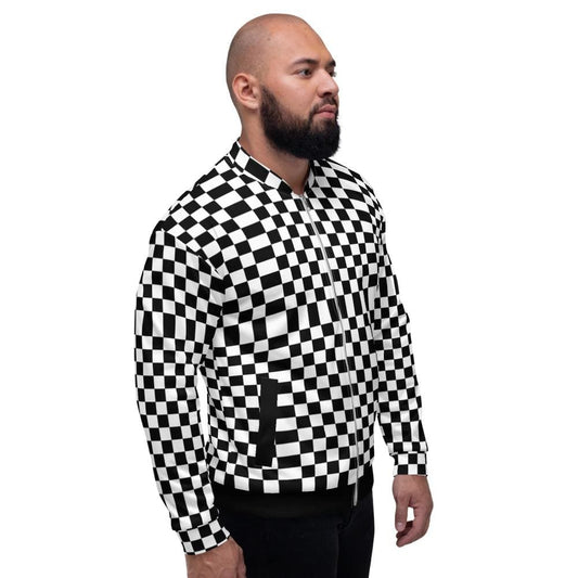 Mens Jacket - Checkered Colorblock Bomber Jacket Black/white