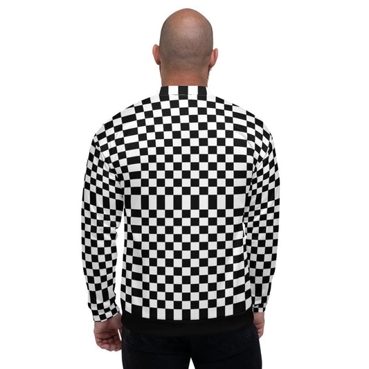 Mens Jacket - Checkered Colorblock Bomber Jacket Black/white