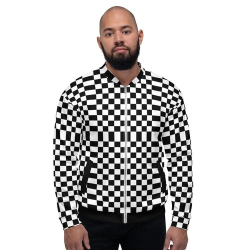 Mens Jacket - Checkered Colorblock Bomber Jacket Black/white