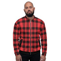 Bomber Jacket for Men, Red and Black Plaid Colorblock Pattern