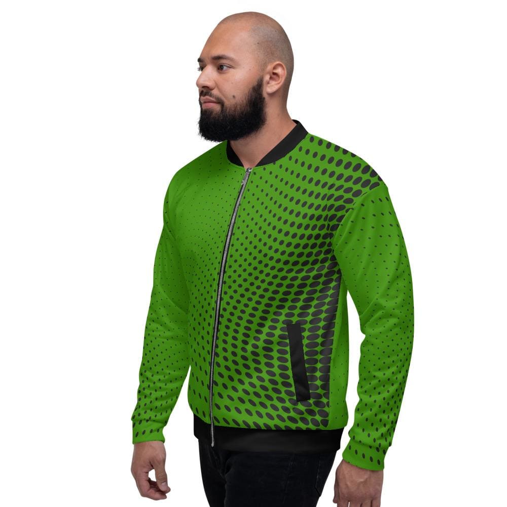 Mens Jacket - Polka Dot Edgy Bomber Jacket Green/black